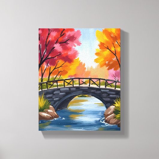 Herfstbrug Herfstloof Aquarel Natuur Canvas Afdruk (Voorkant)