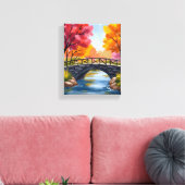 Herfstbrug Herfstloof Aquarel Natuur Canvas Afdruk (Insitu (Woonkamer))