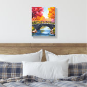 Herfstbrug Herfstloof Aquarel Natuur Canvas Afdruk (Insitu (Slaapkamer))
