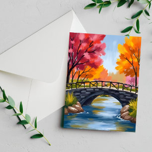 Herfstbrug Herfstloof Aquarel Natuurkaart