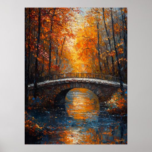 Herfstbrug over de Serene River in het impressioni Poster (Voorkant)