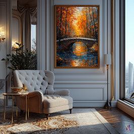 Herfstbrug over de Serene River in het impressioni Poster