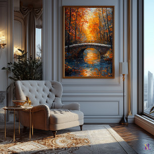 Herfstbrug over de Serene River in het impressioni Poster