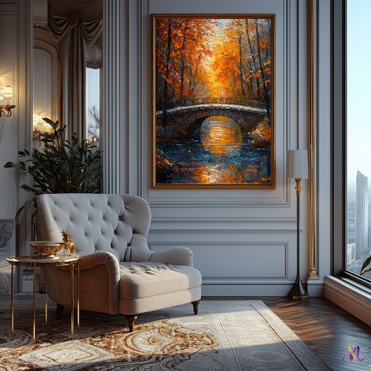 Herfstbrug over de Serene River in het impressioni Poster