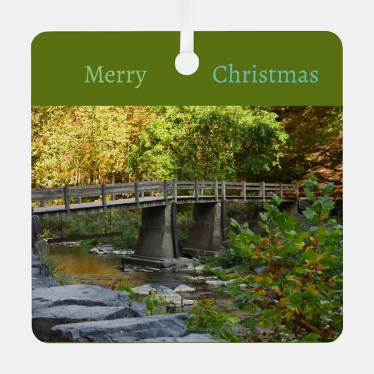Herfstbrug Waterscape Metal Ornament (Voorkant)