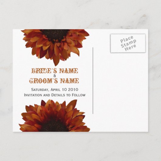 Herfstbruiloft Bewaar de datum Zonnebloem Briefkaa Aankondigingskaart (Achterkant)