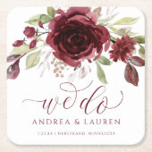 Herfstbruiloft Bourgondische wijn rood bloemenblad Kartonnen Onderzetters (Voorkant)