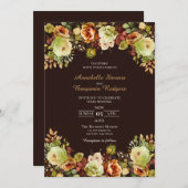 Herfstbruiloft Bruin Groen en Verbrand Sinaasappel Kaart (Voorkant / Achterkant)