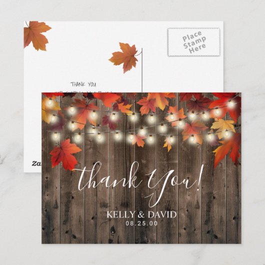 Herfstbruiloft Dankjewel met Roestige Herfstblader Briefkaart (Voorkant / Achterkant)