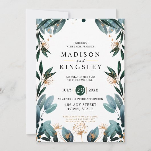 Herfstbruiloft 🍂 Deep Blue Floral Elegant 💙 Kaart (Voorkant)