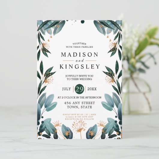 Herfstbruiloft 🍂 Deep Blue Floral Elegant 💙 Kaart (Staand voorkant)