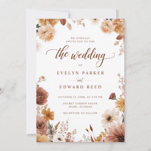 Herfstbruiloft Elegante Bloemen Kaart (Voorkant)