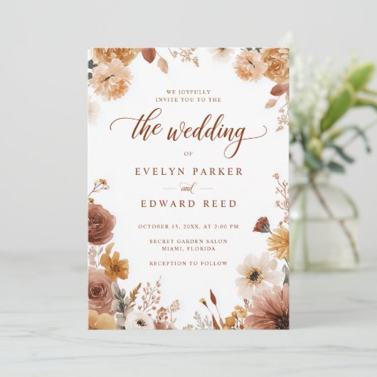 Herfstbruiloft Elegante Bloemen Kaart (Staand voorkant)