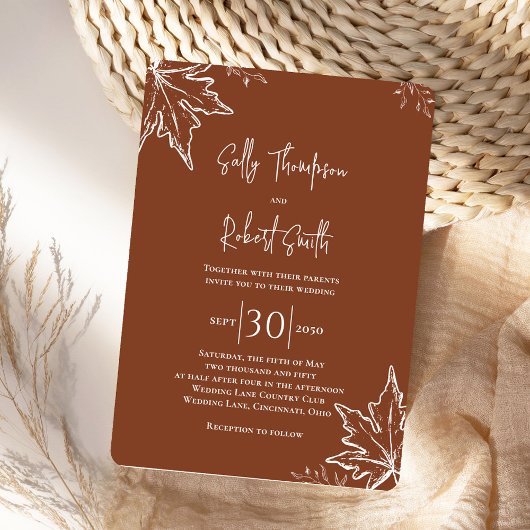 Herfstbruiloft Elegante Herfstbladeren Custom Kaart