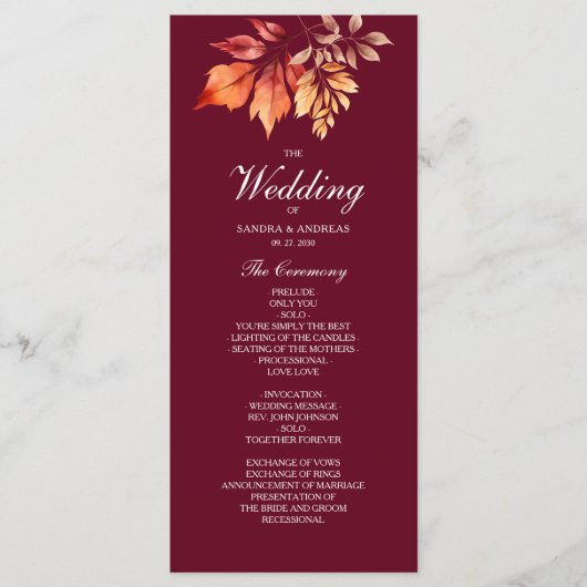 Herfstbruiloft in Bourgondië Programmakaart (Voorkant)