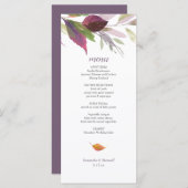 Herfstbruiloft met Paarse bladeren Menu Kaart (Voorkant / Achterkant)