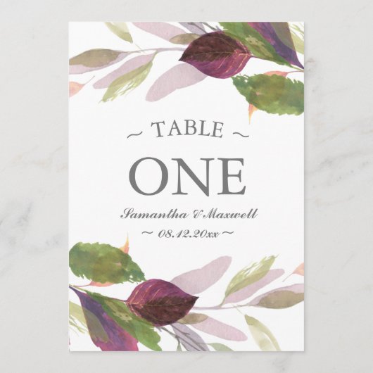 Herfstbruiloft met Paarse gebladerte tafel nummer (Achterkant)