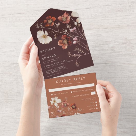 Herfstbruiloft met wilde bloemen all in one uitnodiging (Afscheurbaar)