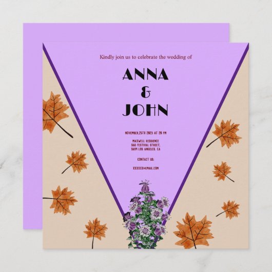 Herfstbruiloft paarse Stijlvol Elegant modern Kaart (Voorkant / Achterkant)