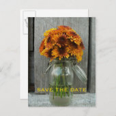 Herfstbruiloft Save The Date - Barnwood & Flowers Aankondigingskaart (Voorkant / Achterkant)