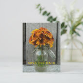 Herfstbruiloft Save The Date - Barnwood & Flowers Aankondigingskaart (Staand voorkant)