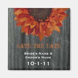 Herfstbruiloft Save The Date - Barnwood & Sunflowe Magneet
