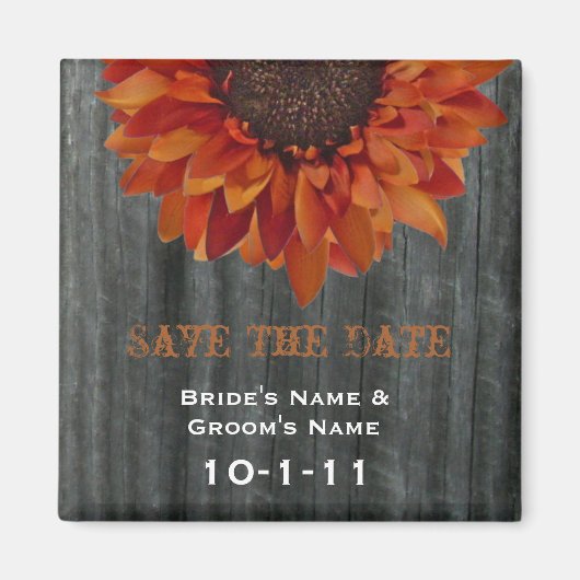Herfstbruiloft Save The Date - Barnwood & Sunflowe Magneet (Voorkant)