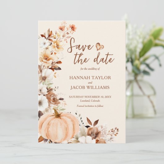 Herfstbruiloft terracotta save the date (Staand voorkant)