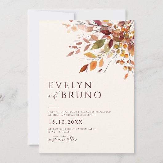 Herfstbruiloft Waterverf Herfstbladeren Kaart (Voorkant)