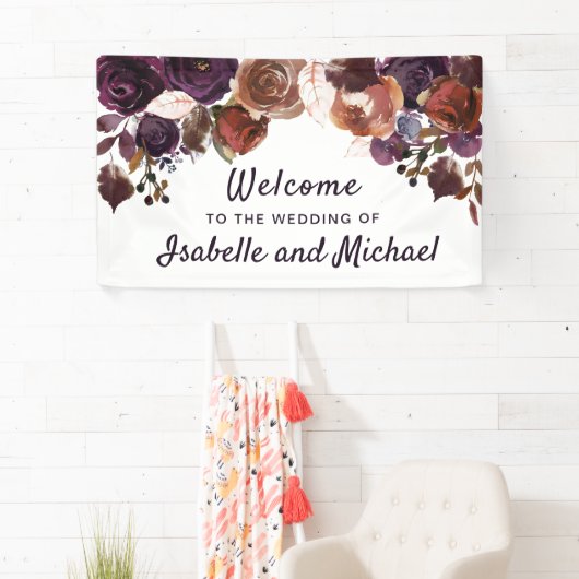 Herfstbruiloft Welkom Paarse pruimenbloem Spandoek (Insitu)