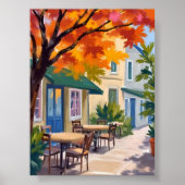 Herfstcafé Watercolor Herfstblad Kunst Poster (Voorkant)