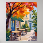Herfstcafé Watercolor Herfstblad Kunst Poster (Voorkant)