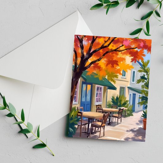 Herfstcafé Watercolor Herfstloof Kaart