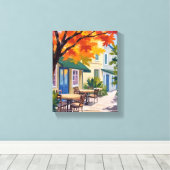 Herfstcafé Waterverf Herfstloof Canvas Afdruk (Insitu (Houten vloer))