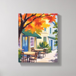 Herfstcafé Waterverf Herfstloof Canvas Afdruk