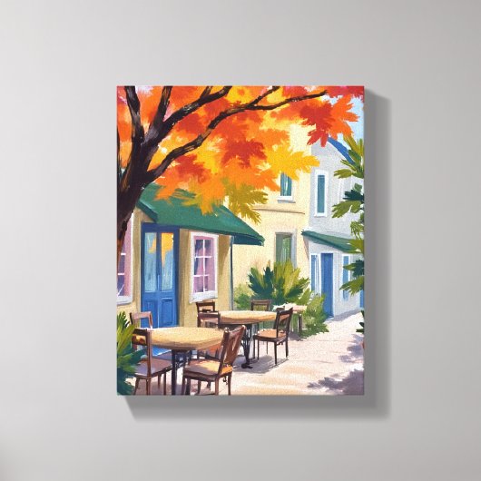 Herfstcafé Waterverf Herfstloof Canvas Afdruk (Voorkant)