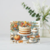 Herfstcake en thee Gelukkige verjaardag  Briefkaart (Staand voorkant)