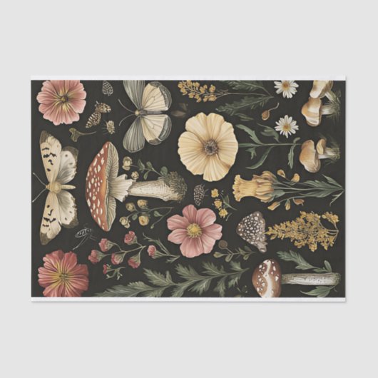 Herfstchampignons en bloemen Herfst Decoupage Tissuepapier (Voorkant)