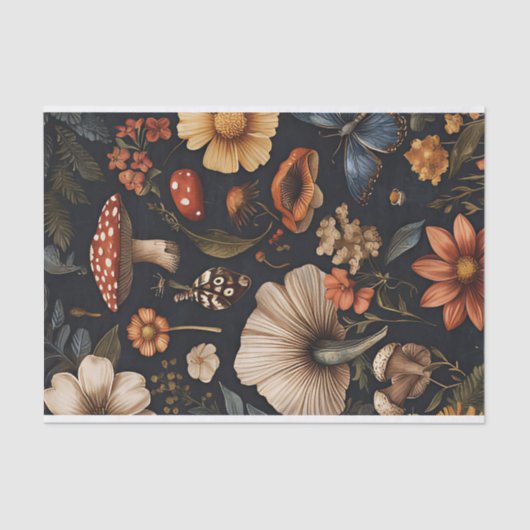 Herfstchampignons en bloemen Herfst Decoupage Tissuepapier (Voorkant)