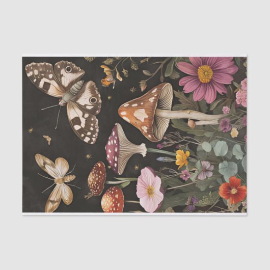 Herfstchampignons en bloemen Herfst Decoupage Tissuepapier (Voorkant)