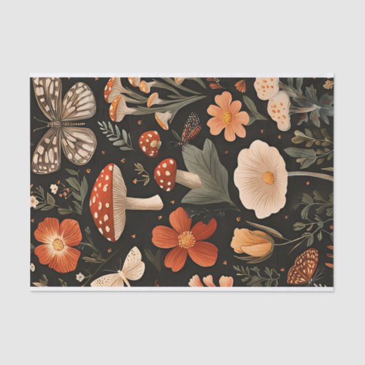 Herfstchampignons en bloemen Herfst Decoupage Tissuepapier (Voorkant)