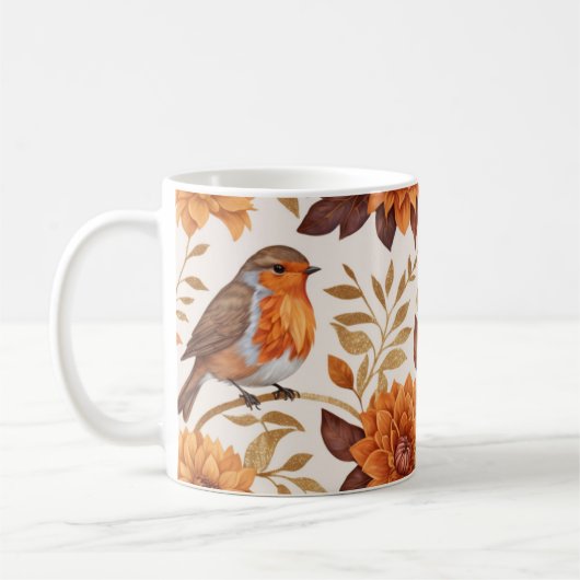Herfstcharme met Robins en bloemenelegantie Koffiemok (Links)