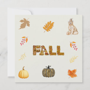 Herfstcollage met pompoenen, gouden bladeren, pupp