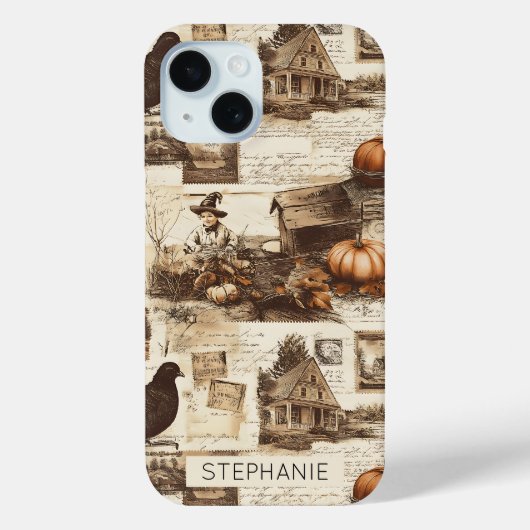 herfstcollage | Rustic Sepia Ephemera Case-Mate iPhone Case (Achterkant)