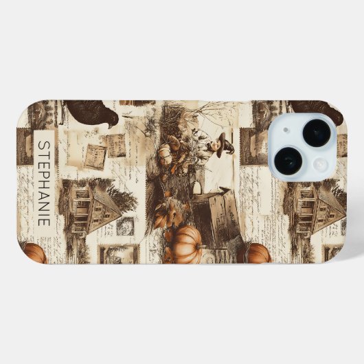  herfstcollage | Rustic Sepia Ephemera Case-Mate iPhone Case (Achterkant (horizontaal))