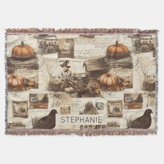 herfstcollage | Rustic Sepia Ephemera Deken (Voorkant)