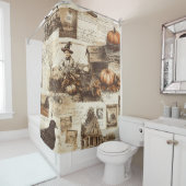  herfstcollage | Rustic Sepia Ephemera Douchegordijn (In situ)