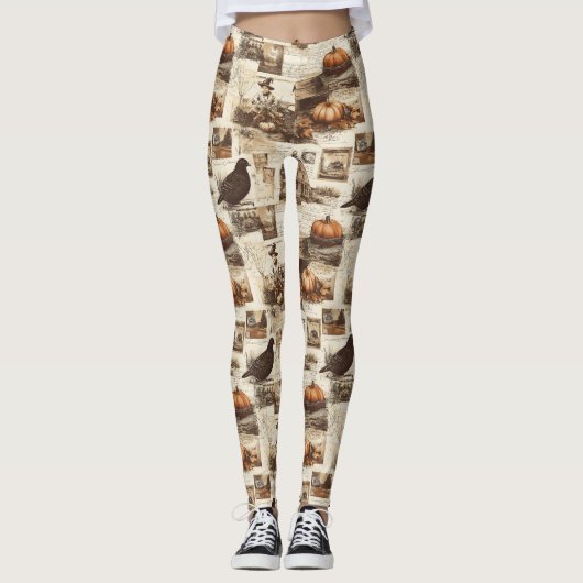  herfstcollage | Rustic Sepia Ephemera Leggings (Voorkant)
