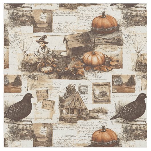  herfstcollage | Rustic Sepia Ephemera Stof (Close Up)