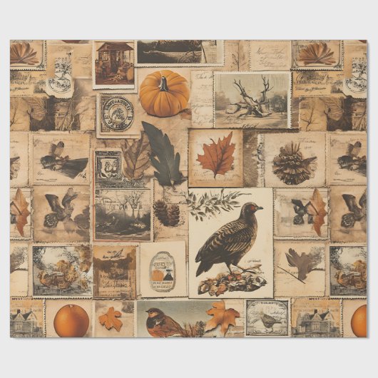  herfstcollagepatroon | Rustic Ephemera Cadeaupapier (Vlak)
